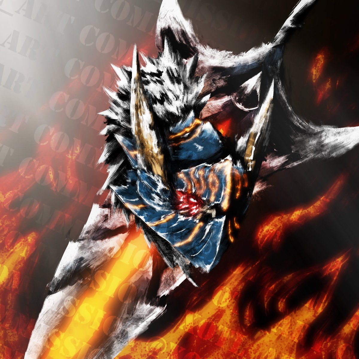 This one's special. 

Commission for the one and only <a href="/Be4st_Within/">Drago Valhar</a>.

Had the honor to work with him on this piece. Akantor gear is iconic, hopefully I did it justice. 

#mhart #commission #akantor