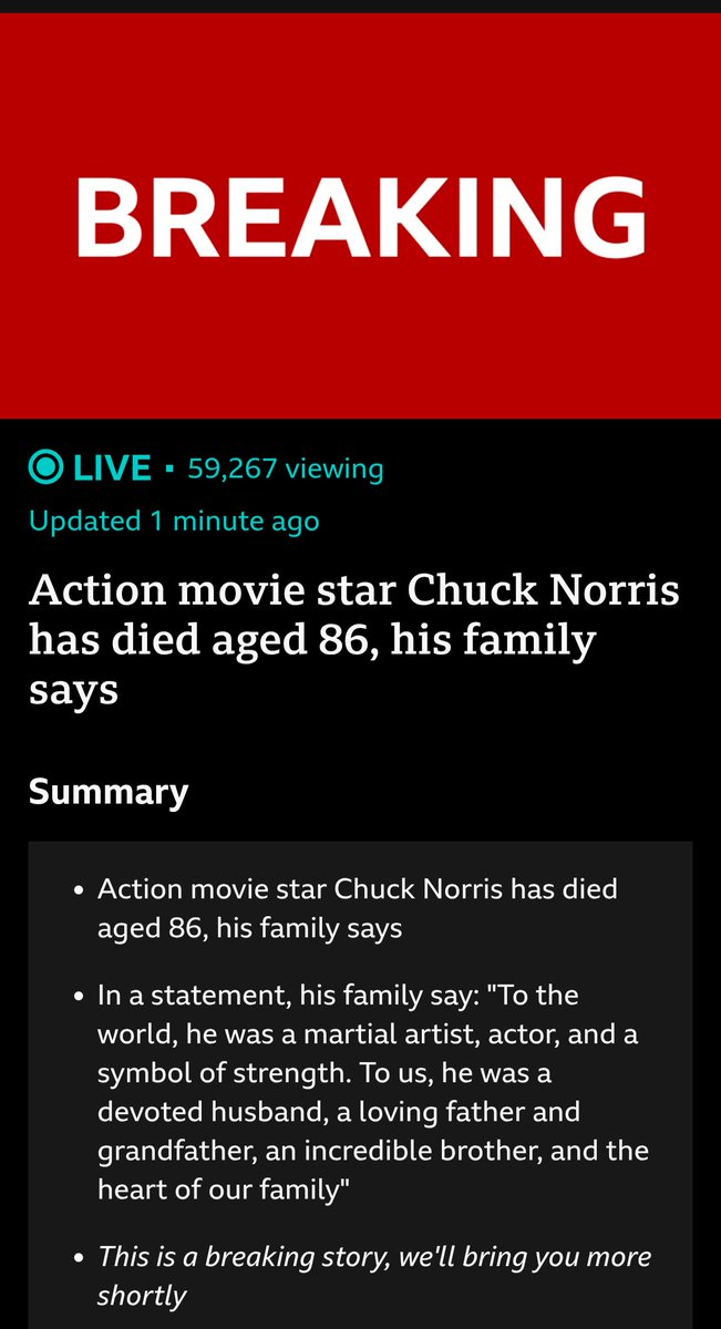 Chuck Morris didn't die. He levelled up to 86 and decided to try the expansion pack. End of an era. Rest in peace.