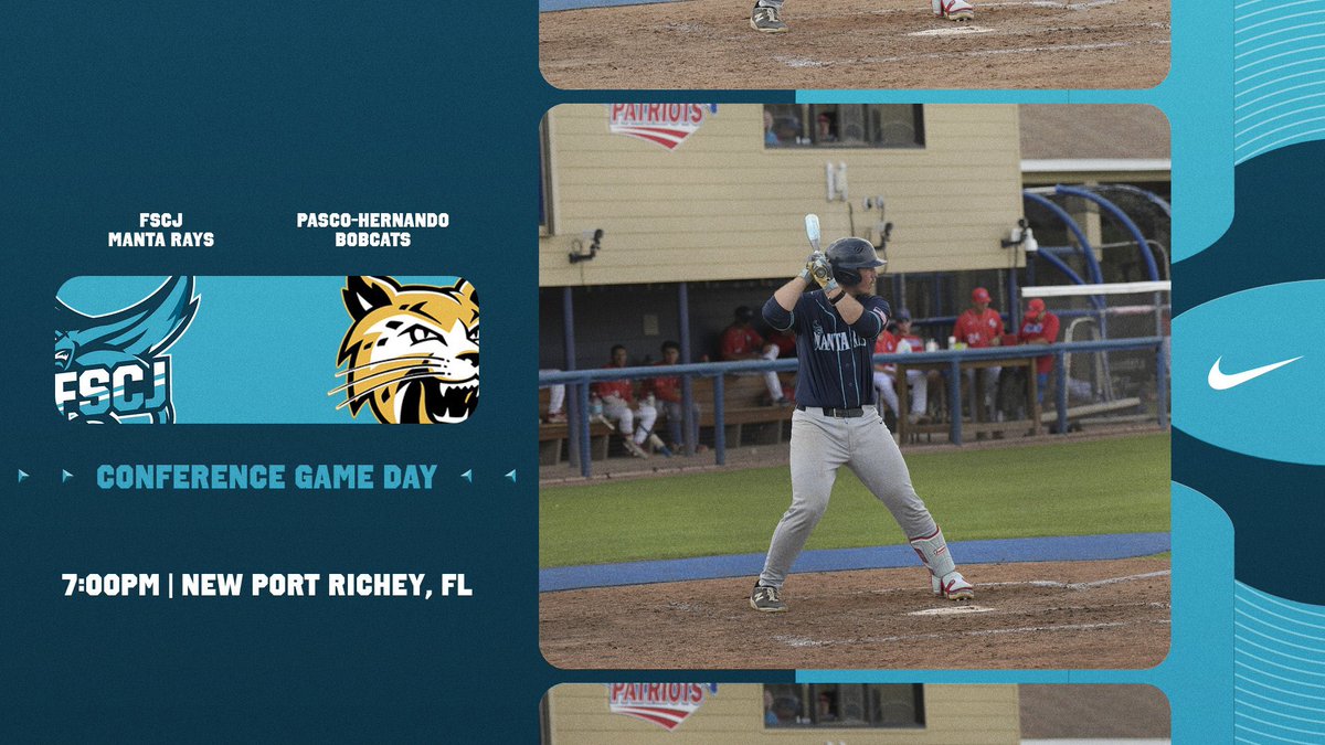 FSCJBaseball's tweet photo. Game day! Mantas travel to New Port Richey to take on the defending national champion Bobcats!

🆚| Pasco-Hernando Bobcats
⏰| 7:00PM
📍| New Port Richey, FL
📺| Link below https://t.co/6K1SeDFof1