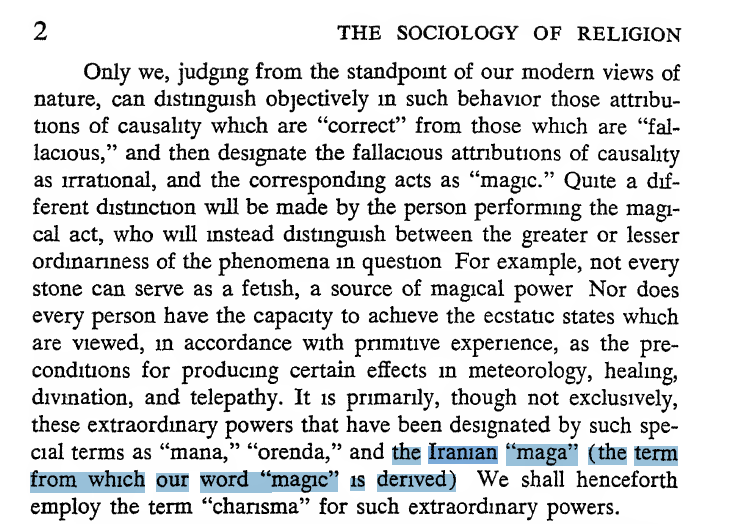 Max Weber starts his book The Sociology of Religion, by saying: "the IRANIAN 'MAGA' (the term from which our word 'magic' is derived)". 
The very first people he mentions after the Phoenicians and who gave the Global North magic are today bombed by maga-zionism!