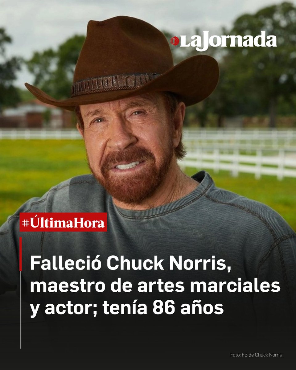 lajornadaonline's tweet photo. 🔴 #ÚLTIMAHORA | Falleció Chuck Norris, maestro de artes marciales y actor. Tenía 86 años.

Más información en: https://t.co/mFs7kZTcM8 https://t.co/pTzpL7k61b