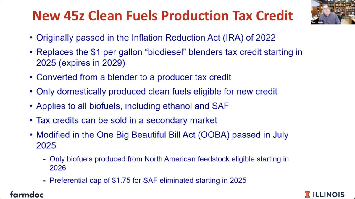 farmdocDaily's tweet image. 1/ The new 45Z #Clean #Fuels Production #Tax Credit replaces the blenders tax credit. It was modified most recently in the One Big Beautiful Bill Act passed in July 2025.

From last week's Understanding the Ethanol Market webinar: tinyurl.com/yxh2fw7t
