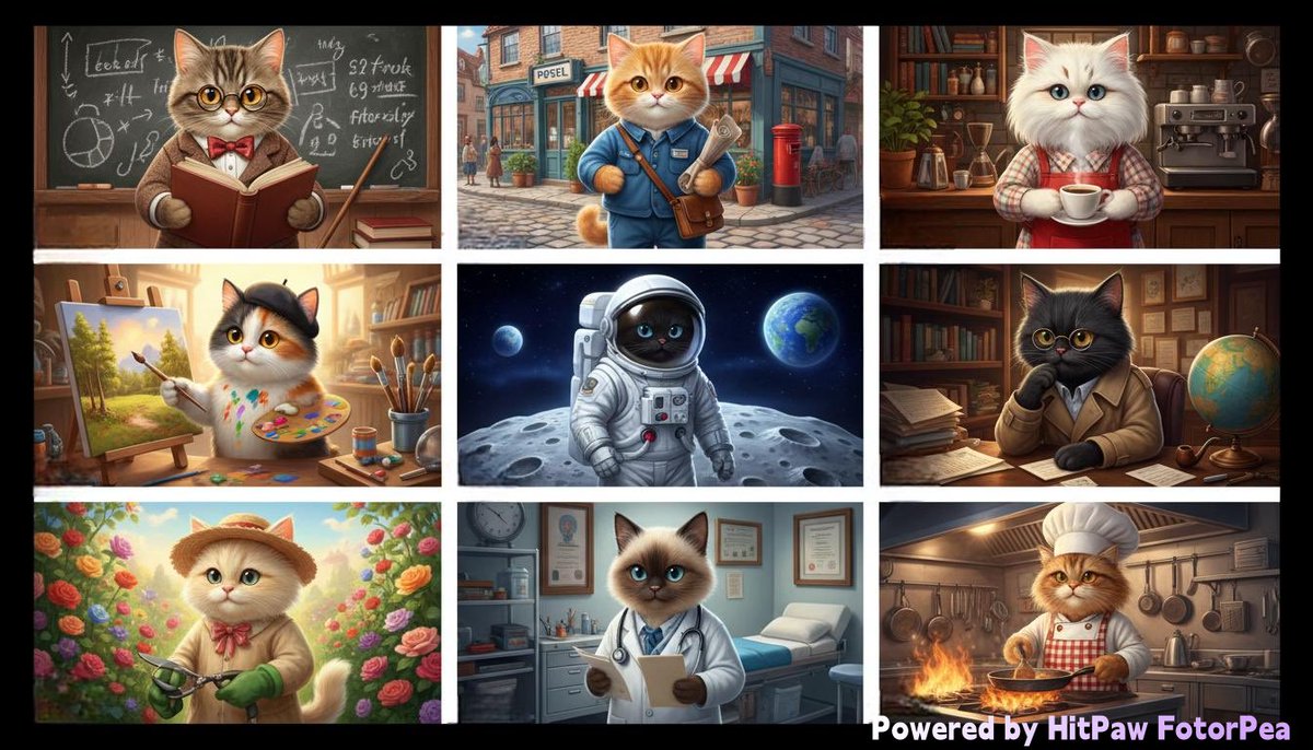 HitPawPhotoAI's tweet image. 🐾 Meet the Career Cats!
From classrooms 🏫 to the moon 🌕—our adorable kitties are exploring every job!

Turn their professions into magical AI cat art with HitPaw FotorPea!
shorturl.at/L9HZ8

#CareerCats #HitPaw #HitPawCatTax #CatLovers #FotorPea