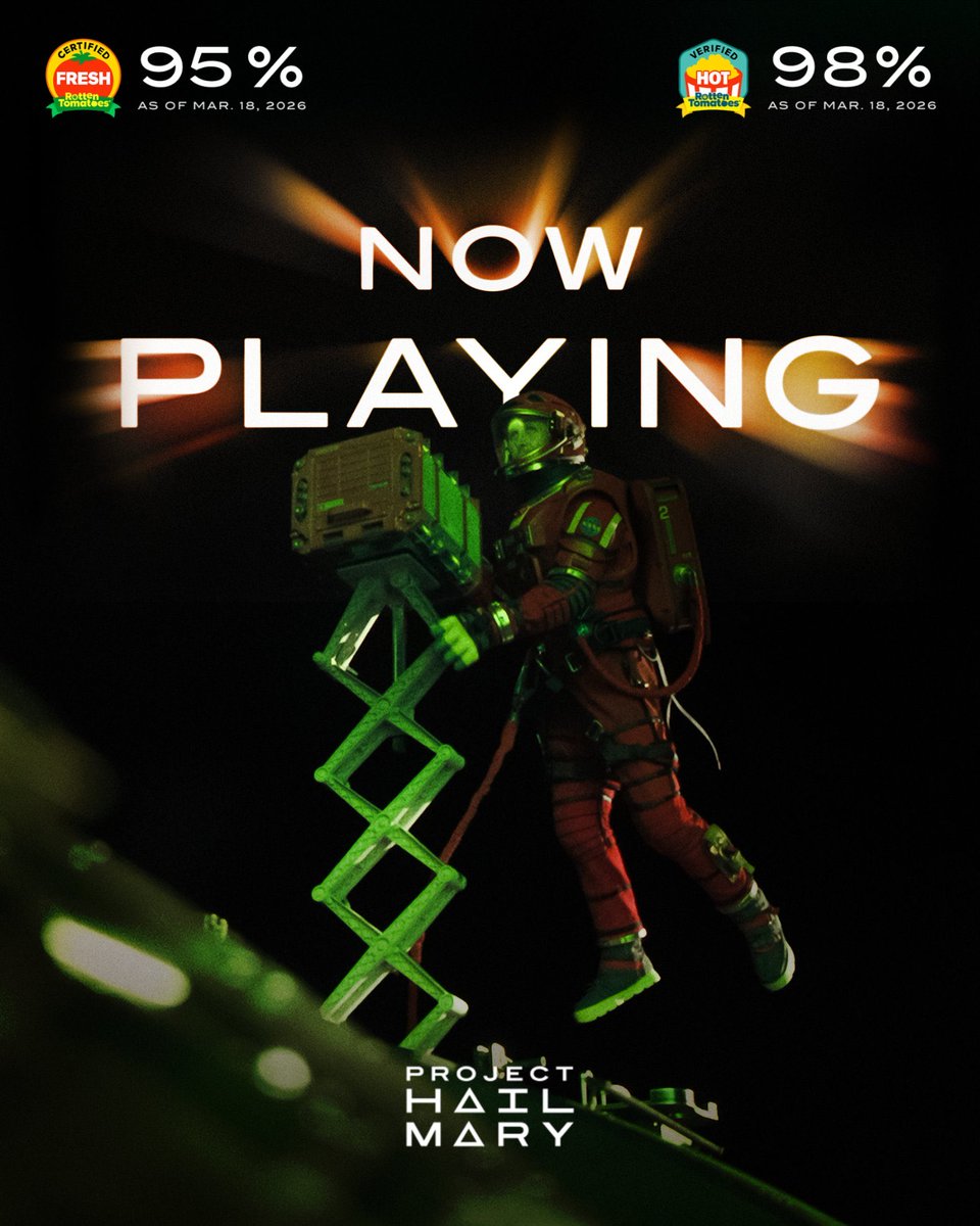 Movies's tweet photo. Certified Fresh 🤝 Verified Hot

PROJECT HAIL MARY is now playing in theaters and IMAX https://t.co/gZdhaGqIvO