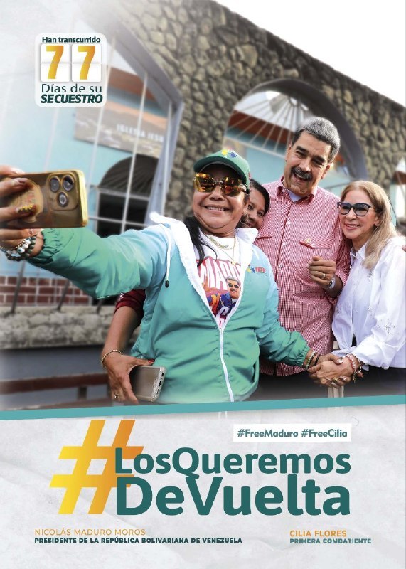 ThaChacoa's tweet photo. 🚨 LOS QUEREMOS DE VUELTA

Han transcurrido 77 días de la retención... Queremos de vuelta al Presidente Nicolás Maduro y a la Primera Dama Cilia Flores.

#venezuelanoescoloniadenadie
#LealesSiempreTraidoresNunca
#LosQueremosDeVuelta https://t.co/x52wT0t1ig