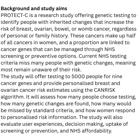 ISRCTN's tweet image. A population-based digital study offering people testing for cancer genes, to identify people at increased risk of cancer so they can take steps to prevent it or detect it early. The PROTECT-C Study registered at #ISRCTN by @ProfManchanda

isrctn.com/ISRCTN17289436

#clinicaltrials