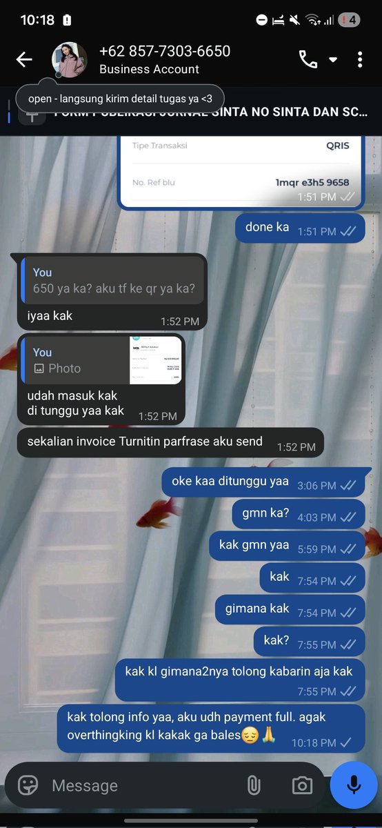 maahasiswaakhir's tweet photo. ‼️HELP BANTU UP‼️
Halo aku mau minta tolong buat siapapun yg kenal pemilik akun @glomiers secara personal bisa bgt dm aku atau reply twt ini. Aku pake jasa dia buat publish jurnal sinta 3 dan udah bayar lunas, tapi sampai hari ini (sudah terhitung 2 hari) dia gaada kabar https://t.co/p0FoTgxBUq