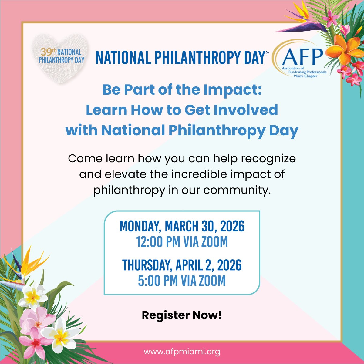 Want to make an impact in our community while celebrating the powerful intersection of nonprofits, donors, and fundraising professionals?
Monday, March 30 | 12:00 PMRegister: secure.qgiv.com/for/afmia/even…
OR
Thursday, April 2 | 5:00 PMRegister: secure.qgiv.com/for/afmia/even…
#afpmiami
