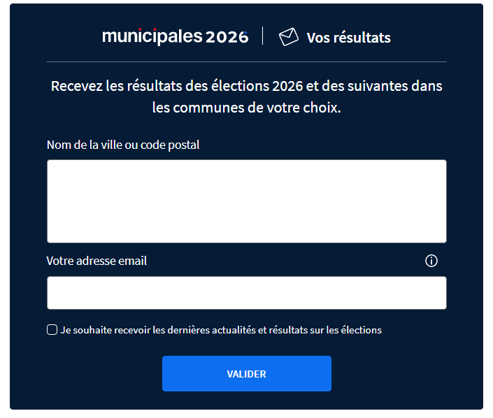 🗳️MUNICIPALES - Inscrivez-vous et, dimanche soir, recevez les résultats des élections 2026 dans les communes de votre choix.
➡︎lefigaro.fr/elections/resu…