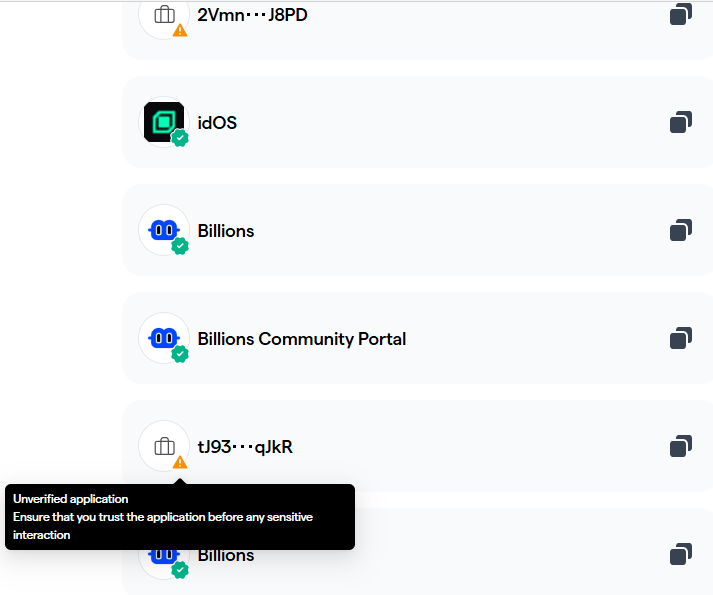 Linked applications check ✅

In the Wallet App <a href="/billions_ntwk/">Billions</a>  you can see which applications your account is linked to

If you haven’t checked yet, do the following:

- Click on your profile picture
- Click on “Linked applications”
- It will show all applications linked to your