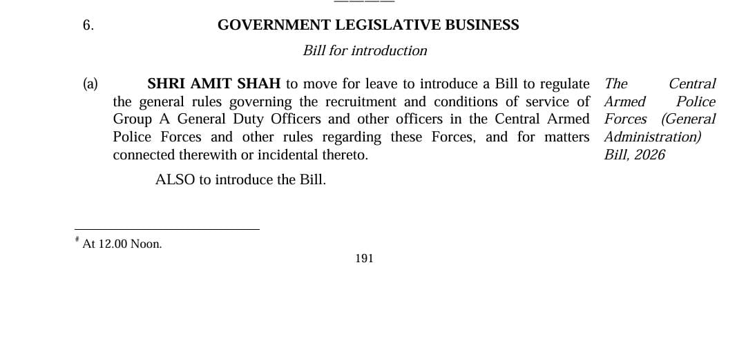 AnkurSharma__'s tweet photo. #Breaking: CAPF Bill 2026 to be introduce on Monday, 23 March in Rajya Sabha by HM Amit Shah. https://t.co/WxV9SsCSrj