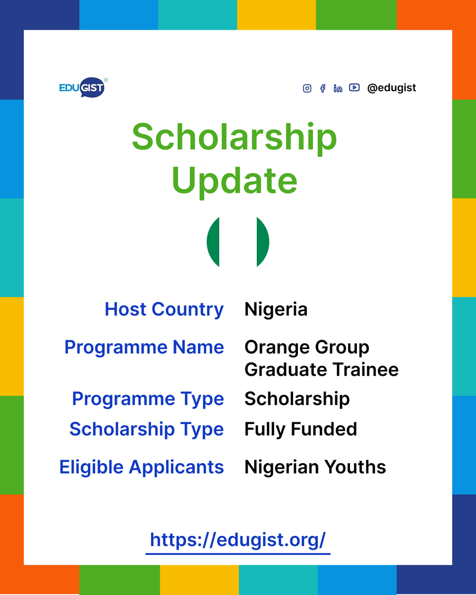 Edugist's tweet image. 🎓 Orange Group Graduate Trainee Program 2026 for Nigerians 🇳🇬

Open to young Nigerian graduates seeking career growth.

Apply here: edugist.org/orange-group-g…
#OrangeGroup #GraduateTraineeProgram #NigeriaJobs #GraduateOpportunity #CareerDevelopment