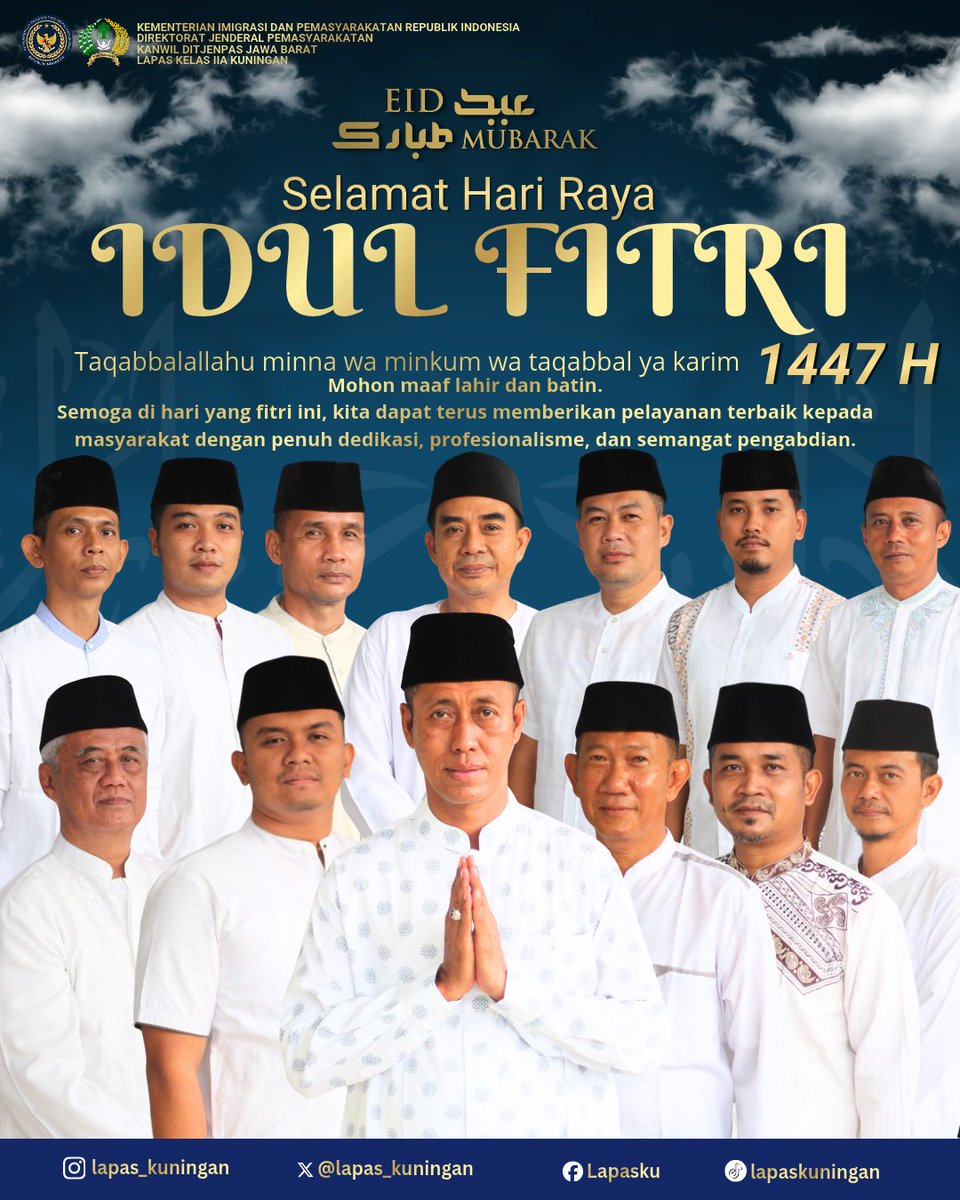 Segenap jajaran Lapas Kelas IIA Kuningan mengucapkan:
Selamat Hari Raya Idul Fitri 1447 H
Taqabbalallahu minna wa minkum, shiyamana wa shiyamakum.
Mohon maaf lahir dan batin.

#PemasyarakatanBerdampak
#LapasKuningan
#SukarnoAli