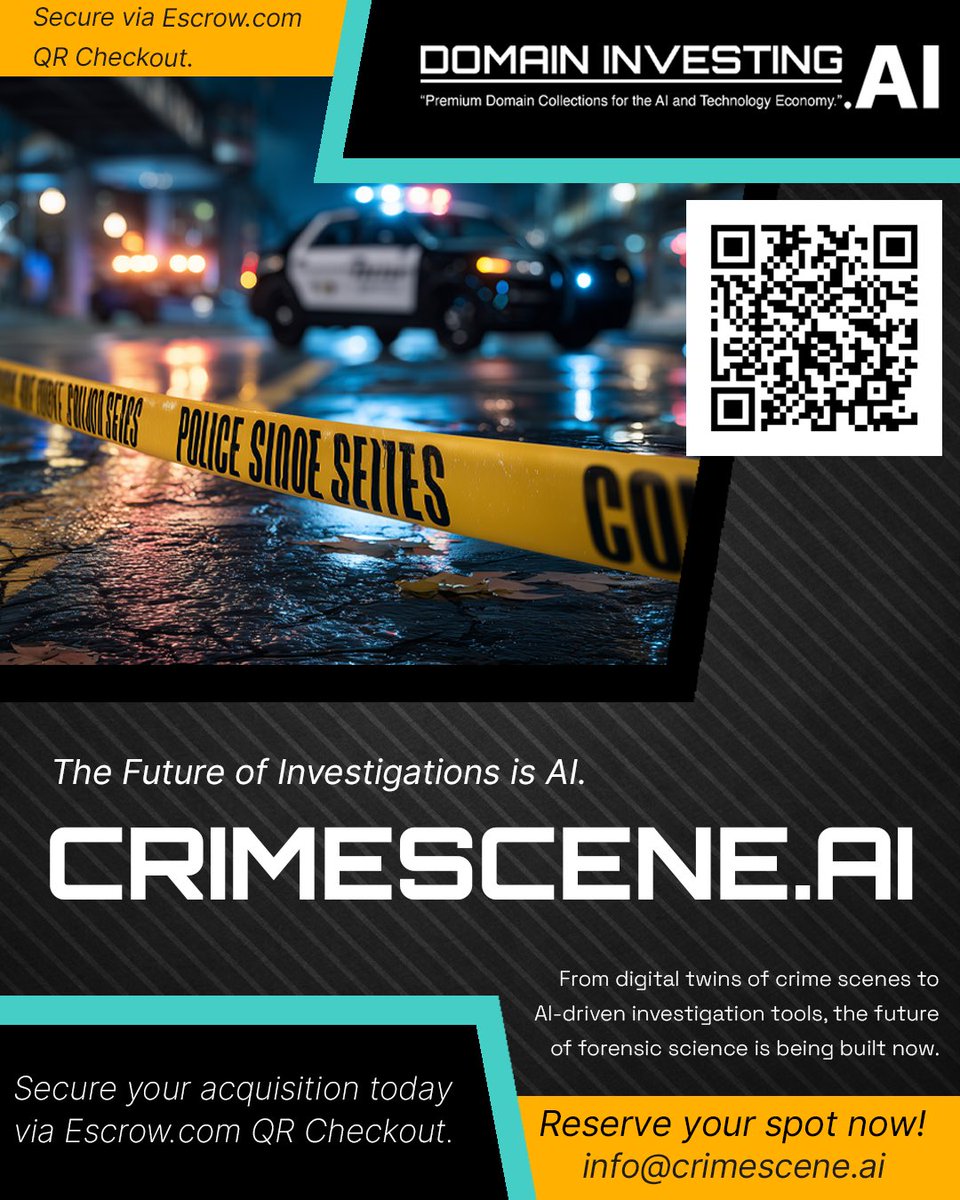 domainnamesxyz's tweet photo. https://t.co/ftwhK2vSQC is now available.

As AI continues to transform #forensics science, digital evidence analysis, and real-time investigation workflows, this asset is positioned at the intersection of law enforcement, legal tech, and spatial computing.
Scan QR Code for more info.
https://t.co/Dt9ZzUnb9F

Serious inquiries only. Acquisition via Escrow available.

@ClearView_N  @PalantirTech @thomsonreuters  @Cellebrite @veritoneinc @OpenText @OpenTextSec  @Exterro 
 @soundthinking_  @axiscom_mx  #csi @ComplyAdvantage @FeaturespaceLtd @feedzai @FlagrightHQ #crimescene #ai #cybercrime #police #lawenforcement