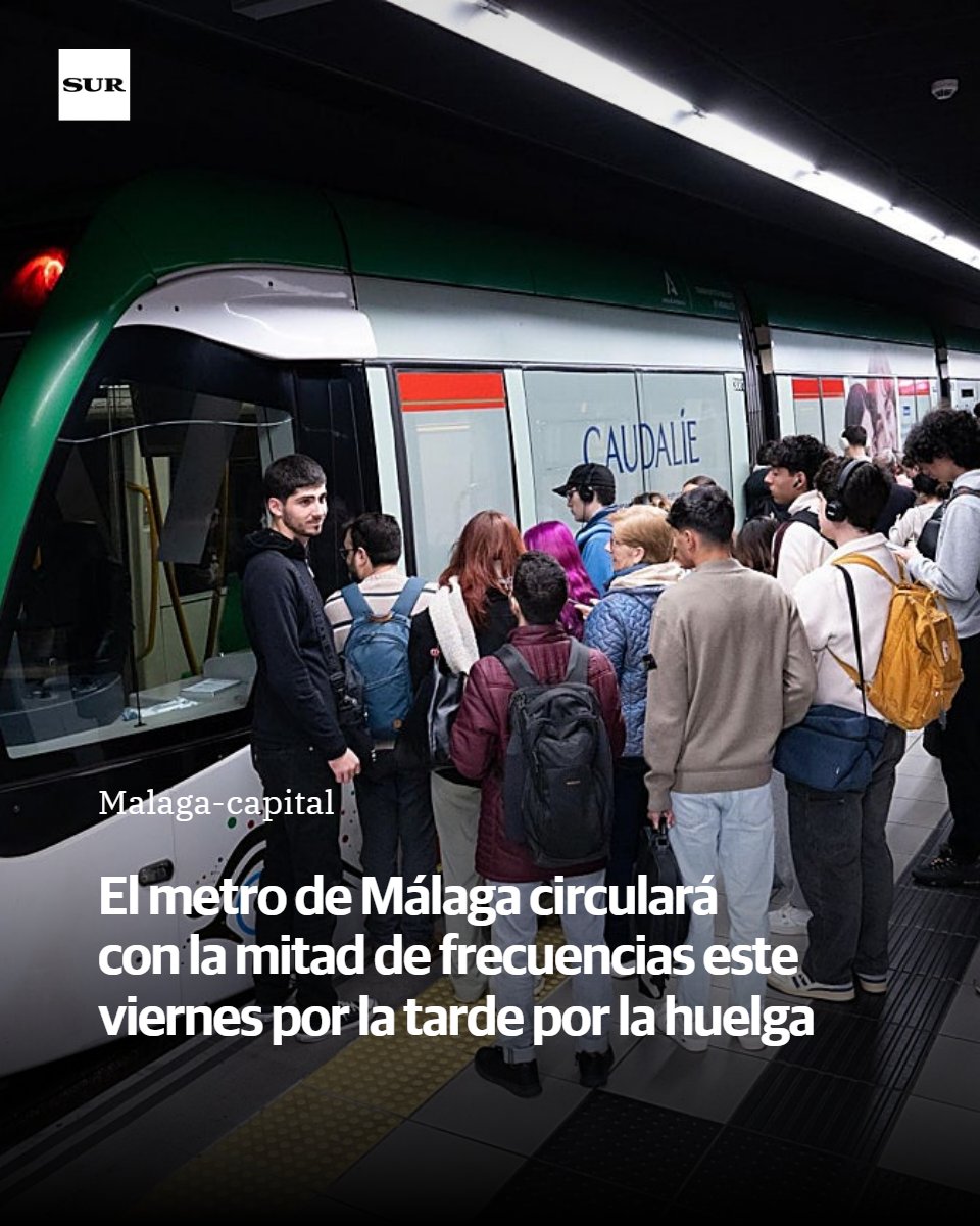 DiarioSUR's tweet photo. El metro de Málaga circulará con la mitad de frecuencias este viernes por la tarde por la huelga https://t.co/zoXQzHlhpZ