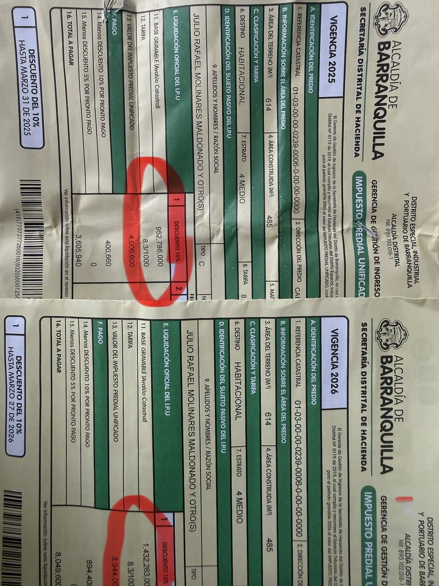 Denunciamos Incrementos EXHORBITANTES de la base gravable (avalúo catastral) realiza ⁦⁦<a href="/alcaldiabquilla/">Alcaldía de Barranquilla</a>⁩ a predio estrato4 ⁦<a href="/FiscaliaCol/">Fiscalía Colombia</a>⁩ ⁦⁦<a href="/ContraloriaAtl/">Contraloría del Atlántico</a>⁩