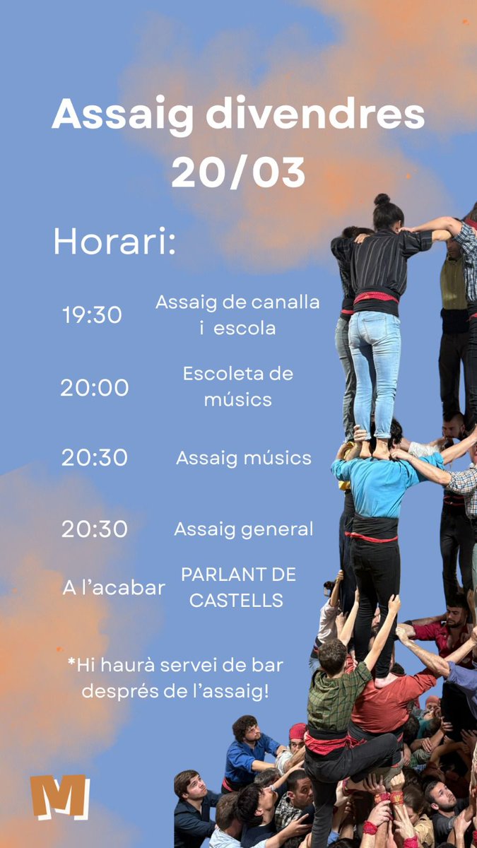 Marrecs's tweet photo. Sabeu quin dia és avui? Divendres. DI-VEN-DRES! 🍕
I què passa els divendres? Doncs que a la Coma Cros de Salt hi ha assaig. De músics, de canalla, general... Ah, i també torna el Parlant de Castells 😉
Va, que us guardem lloc a la pinya! 🤗
#castells #salt #assaig #30AnysBlauTer https://t.co/WyeG7FifrY