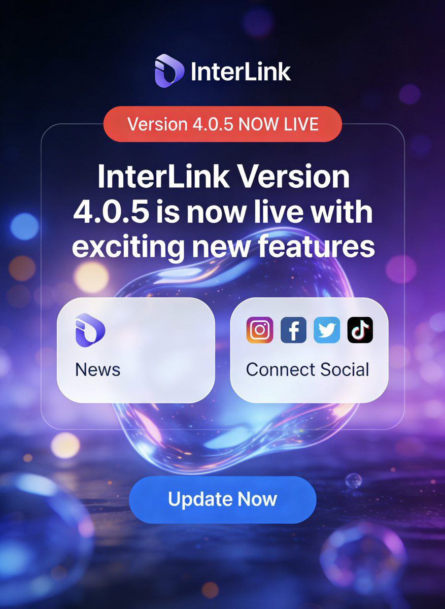 InterLinkITL's tweet photo. 🔥 InterLink 4.0.5 is HERE!
Get real-time official news 📰, link &amp; verify your social accounts 🔗, and step into the Verified ITLG era.

This is your last stop on the 4.x journey—V5.0 is just around the corner 👀
Don’t fall behind: Update now!

#InterLink #ITLG #ITL #ITLX https://t.co/UHFCOgvjJg