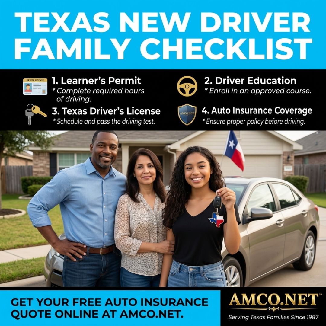 AmcoNet2024's tweet image. Parents, learn how adding a teen driver affects your rates and get tips on required docs and distraction rules—get your free auto insurance quote now at AMCO.NET! #AutoInsurance #TeenDrivers #TexasDrivers #SafeDriving #InsuranceTips #AMCO #FreeQuote #DriveSmart