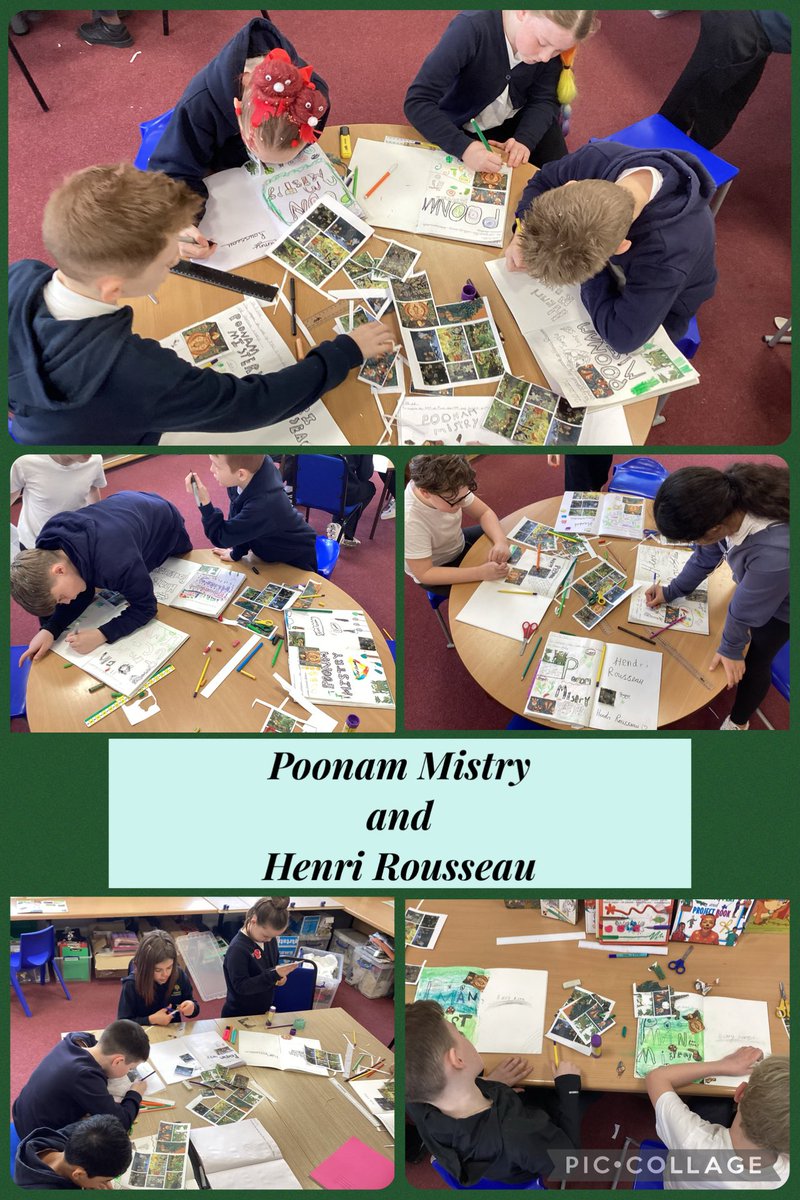 EgremontY5and6's tweet image. Year 5 exploring the artists Poonam Mistry and Henri Rousseau. Colours, style, patterns, shapes, themes and more… #expression #art #artistappreciation