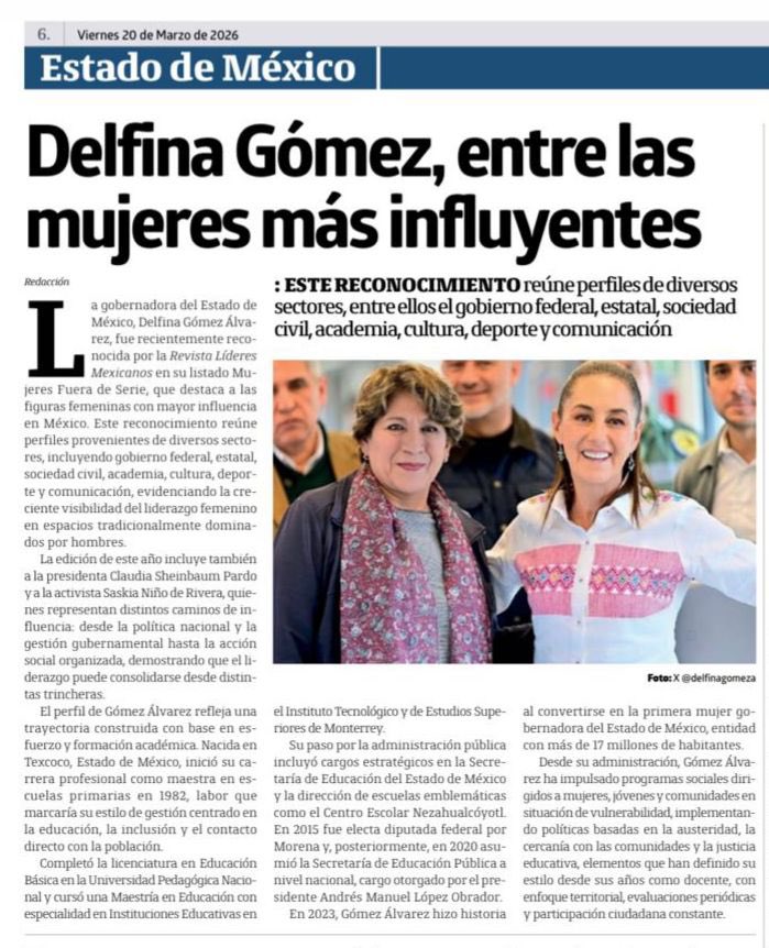 horacioduarteo's tweet photo. La Gobernadora @delfinagomeza es una gran líder. 

No solo lo digo yo, en la Revista Líderes Mexicanos fue reconocida en la lista Mujeres Fuera de Serie, que destaca a líderes femeninas con mayor influencia en el país. 

¡En el EdoMex, tenemos a una gran Gobernadora! https://t.co/i4ImmZmpUS