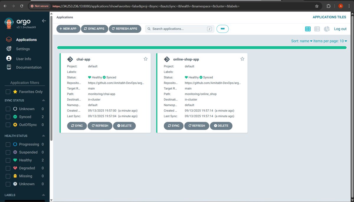 AzadKumar161440's tweet photo. --> ArgoCD Application Dashboard:
-- > chai-app
--> online-shop
#Ansible #DevOps #Automation #Kubernetes #AWS #Linux #DevOpsShack #ArgoCD #FullCICDProjectwithArgoCD
#GitOps #UIMethod
#ArgoCDCICDPipeline https://t.co/4rczzzHm2A