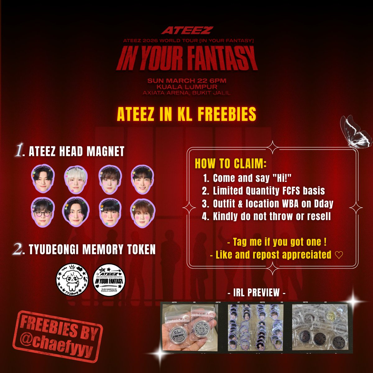 Hello Atiny!! 🔥🔥
I prepared some cute freebies for you guys 🥹💖

✨very limited, fcfs!
✨️one each per person
✨place &amp; time TBA
✨️help RT &amp; like
📍Axiata Arena
#ATEEZinKL #IYFinKL #ATEEZ