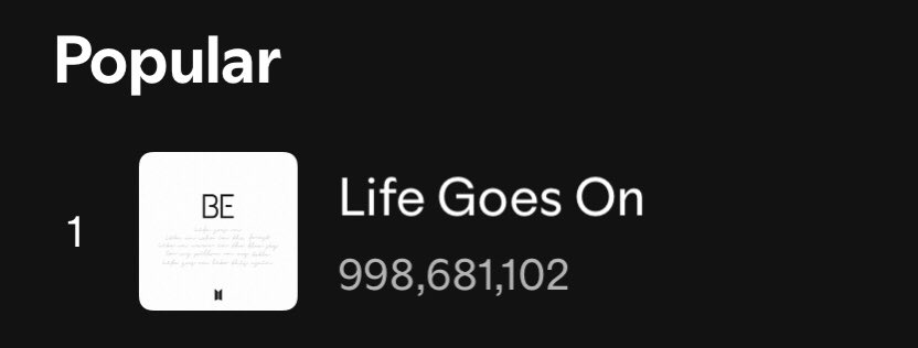 Life Goes On is less than 1.4 MILLION streams away from reaching 1 BILLION on Spotify!