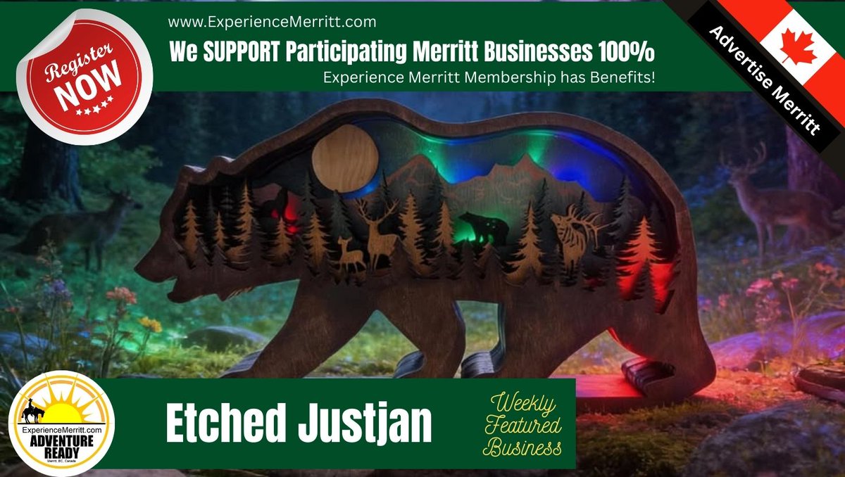 NicolaTourism's tweet photo. As a proud Experience Merritt Member, Etched Justjan helps showcase the creativity and entrepreneurial spirit that makes the Nicola Valley such a memorable place to visit. 
https://t.co/ZfUNudTlSL

#merrittmatters #experiencemerritt #merrittbc #nicolavalley #supportlocalbc https://t.co/7MzIjaSAFm