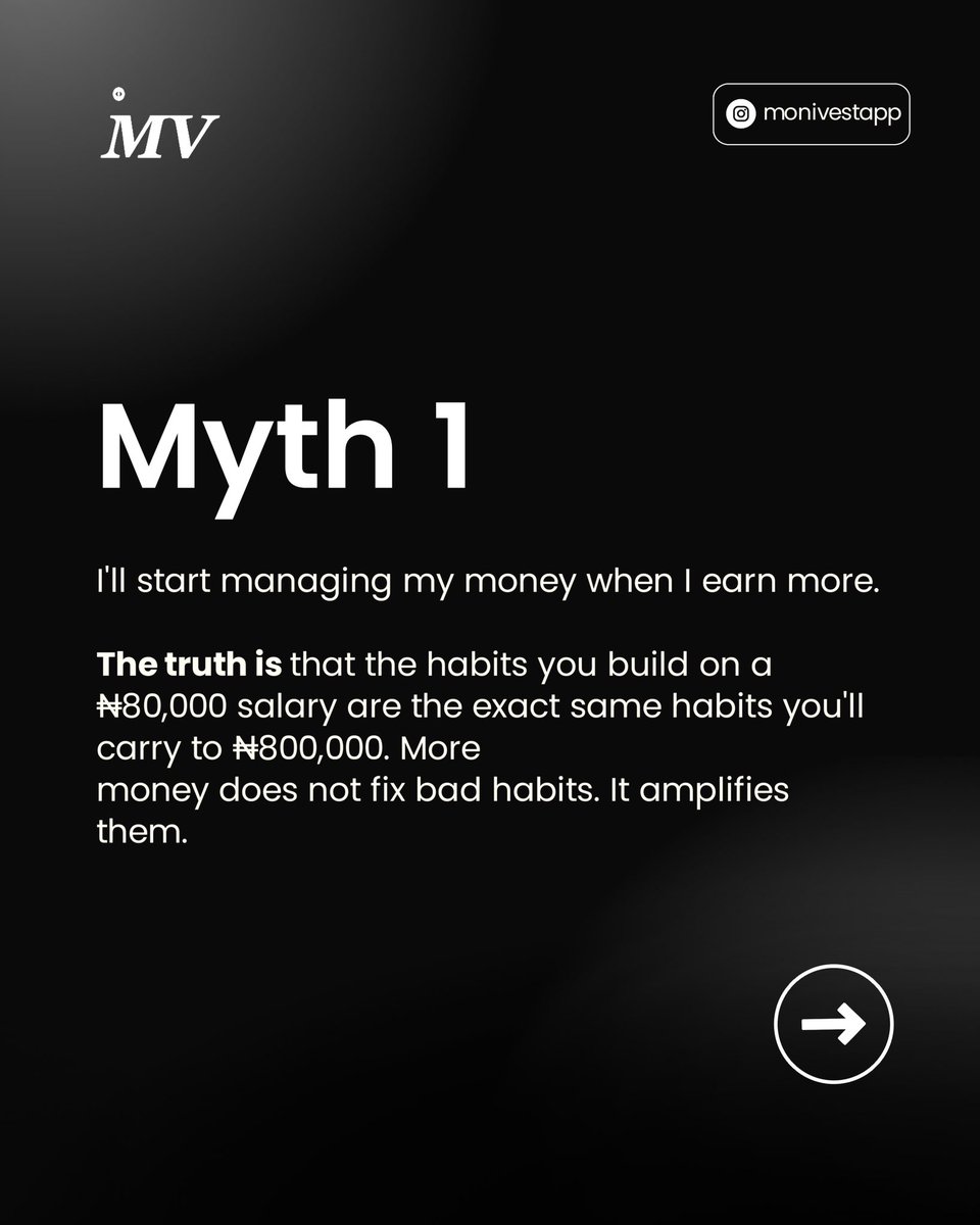 monivestapp's tweet photo. Money myths young Nigerians are still living by in 2026:

🗣️“I'll save when I earn more”: The habit doesn't come with the raise🚫

🗣️“My bank account is fine”: Inflation at 25%+ disagrees with this logic🙅🏽‍♀️

🗣️“Investing is for rich people”: It's how people stop being poor💰✅ https://t.co/a88V6DC2sj