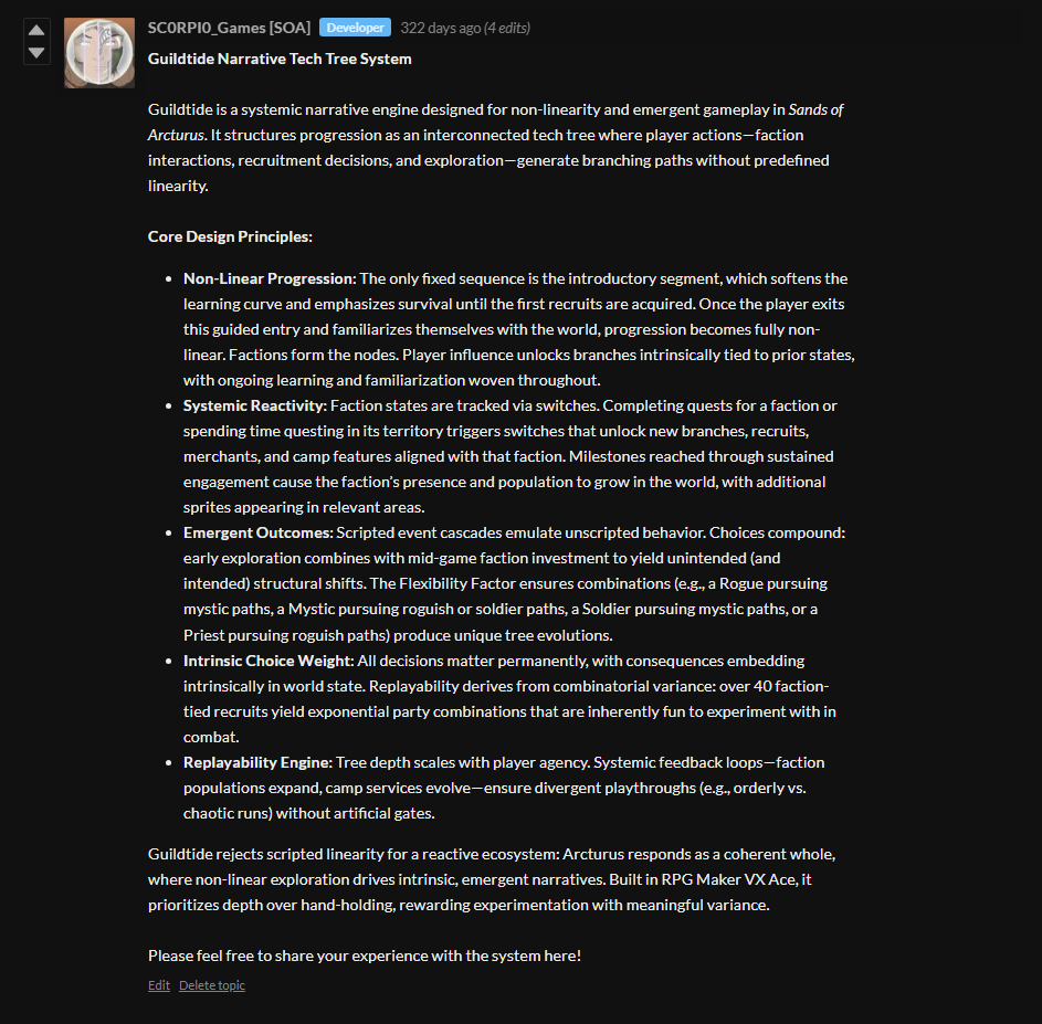SandsOfArcturus's tweet photo. https://t.co/yDf4jooIbG A summary on the "GuildTide Narrative Tech Tree" system. 👽😎🥷 https://t.co/ythvP4LTP9