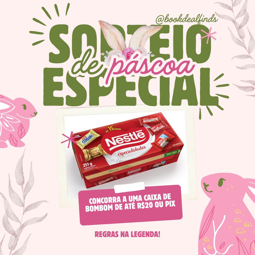 bookdealfinds's tweet photo. Mini sorteio especial de Páscoa 🐰🍫

🏆 Uma caixa de bombom de até R$20,00 ou PIX 

Regras: 
1️⃣ me seguir
2️⃣ dar rt nesse tweet (sem citar)
3️⃣ deixar um comentário aqui 

📆 Resultado: 05 de abril https://t.co/tAbiA7CMU3