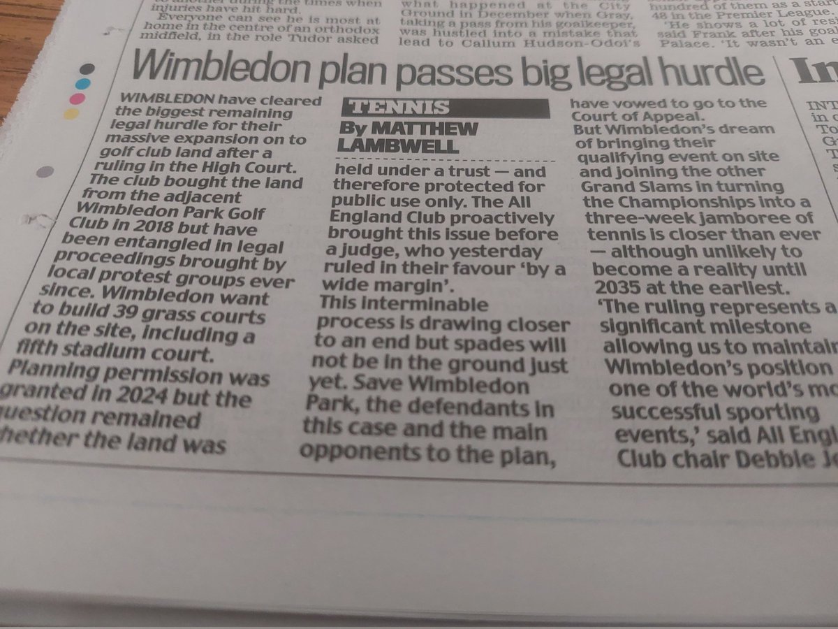 Tennis news in <a href="/DailyMail/">Daily Mail</a> on Wimbledon planning- but nothing on Fran Jones win over Venus Williams 7pm Thursday?!