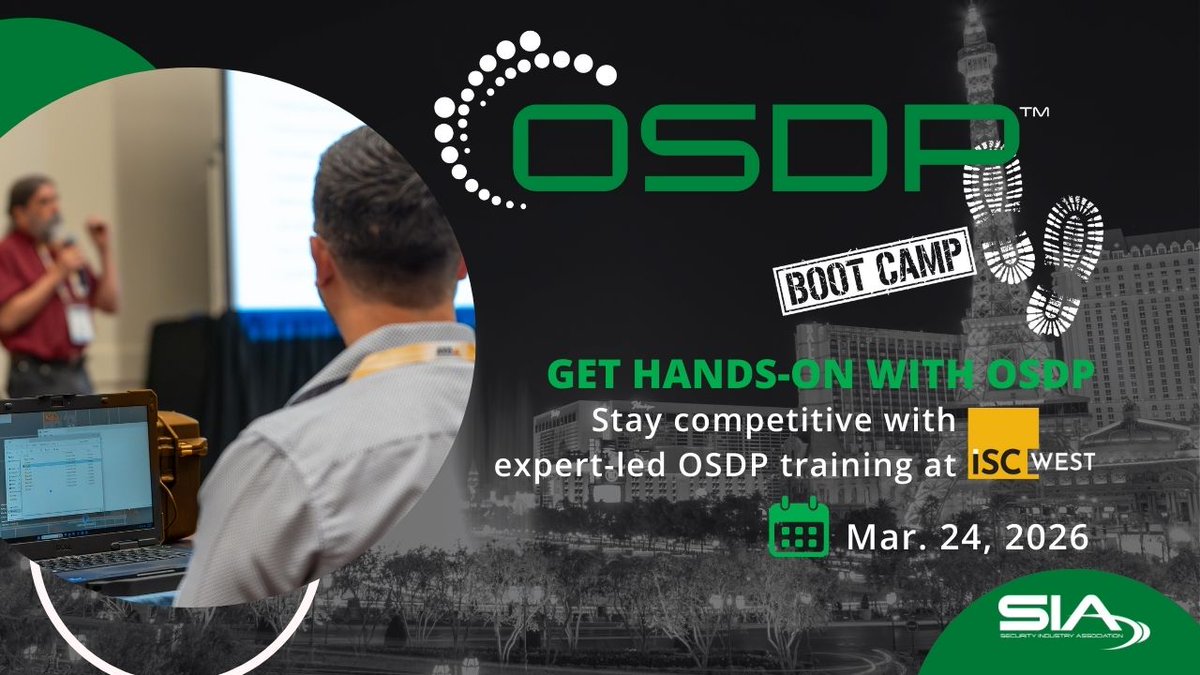 SIAonline's tweet photo. 📢#OSDP Boot Camp is coming to #ISCWest!

💪Join us in Las Vegas to get the essential information, resources &amp; training you need on the SIA Open Supervised Device Protocol &amp; how to deploy modern, interoperable, OSDP-compliant systems.

➡️https://t.co/zLnUHG6Zln #securityindustry https://t.co/pQOPP9Wr03