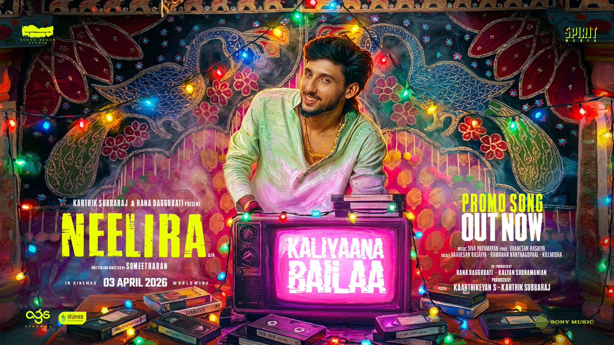karthiksubbaraj's tweet photo. Here is #KaliyaanaBaila song from #Neelira 

▶️https://t.co/UhcD2visHn

Vocals: #VaaheesanRasaiya #Kilmisha #RamananNanthagopaal
Song composer: @PATHMAYAN
Lyrics: #VaaheesanRasaiya
Song editor: @BPravinBaaskar

#NeeliraFromApril3

@kaarthekeyens @RanaDaggubati @kalyanshankar @stonebenchers @SpiritMediaIN @asiansureshent @agscinemas @archanakalpathi @aishkalpathi

@someeth @Naveenc212 @Sananth__ @ActorVidhu #KapilaVenu @roopakoduvayur @sidhu_kumaresan #PratheepanSelvam @RadhaSridhar92 #KMusicDirector #TapasNayak @tuneyjohn #DineshSubbarayan #Arulmozhithevan @ashok_narayanan @pavsone @onlynikil @SonyMusicSouth