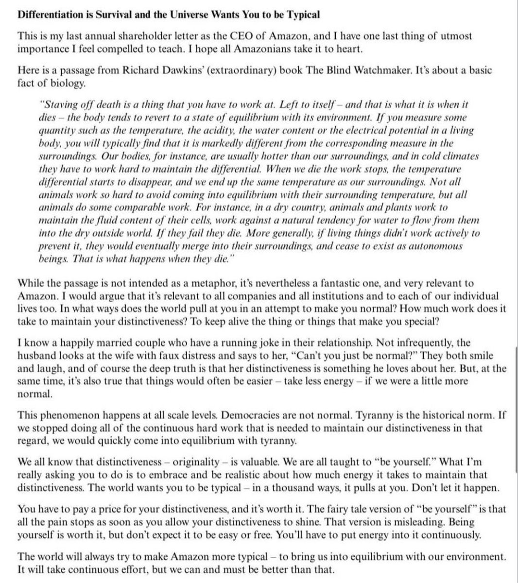 manageoneself's tweet photo. Jeff Bezos in his last shareholder letter as CEO of Amazon. https://t.co/LdR3nD7cUe