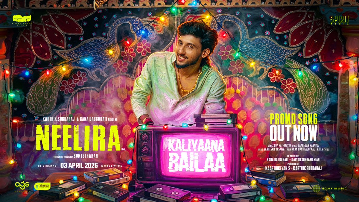 stonebenchers's tweet photo. #KaliyaanaBaila song from #Neelira is out now ♥️

▶️ https://t.co/xxtF4oiyOz

Vocals: #VaaheesanRasaiya #Kilmisha #RamananNanthagopaal
Song composer: @PATHMAYAN
Lyrics: #VaaheesanRasaiya
Song editor: @BPravinBaaskar

#NeeliraFromApril3

@kaarthekeyens @karthiksubbaraj @RanaDaggubati @kalyanshankar @stonebenchers @SpiritMediaIN @asiansureshent @agscinemas @archanakalpathi @aishkalpathi

@someeth @Naveenc212 @Sananth__ @ActorVidhu #KapilaVenu @roopakoduvayur @sidhu_kumaresan #PratheepanSelvam @RadhaSridhar92 #KMusicDirector #TapasNayak @tuneyjohn #DineshSubbarayan #Arulmozhithevan @ashok_narayanan @pavsone @onlynikil @sonymusicsouth