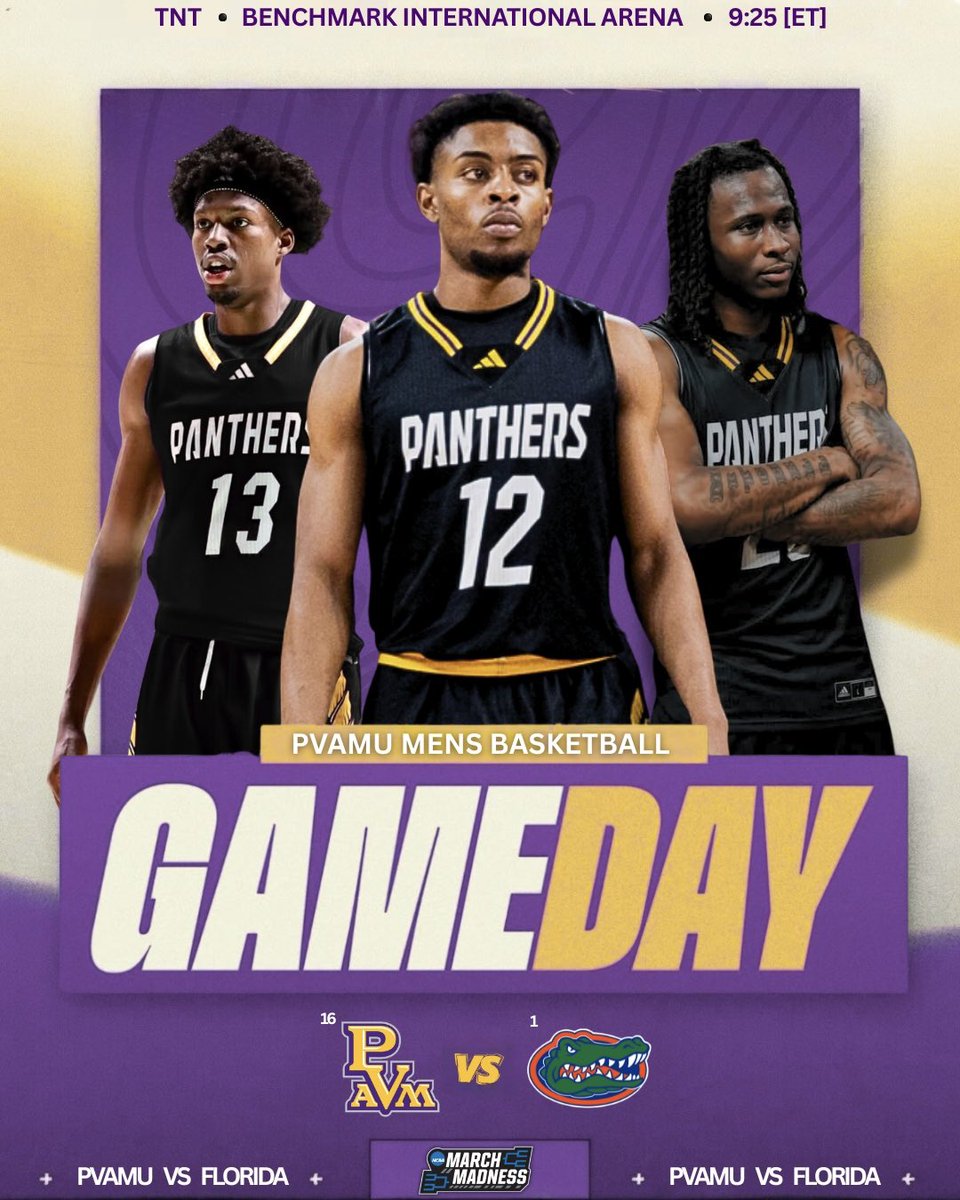 PVAMU_MBB's tweet image. 𝐆𝐀𝐌𝐄𝐃𝐀𝐘!!
⁣⁣
🆚 Florida
🏟️ Benchmark International Arena
⏰ 9:25PM [ET]
📺 TNT
⁣⁣⁣
#PvamuMBB | #PantherPride