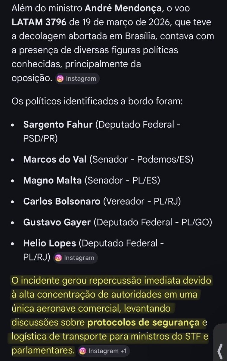 ArleteCaetum's tweet photo. O voo LATAM 3796 não era apenas uma rota Brasília-Rio. Com as portas fechadas e a segundos da decolagem, o "acaso" travou uma aeronave que carregava o relator de casos explosivos do STF, André Mendonça, e a cúpula da oposição: Carlos Bolsonaro, Gayer, Malta, Do Val, Fahur e Helio Lopes. ✈️⚠️