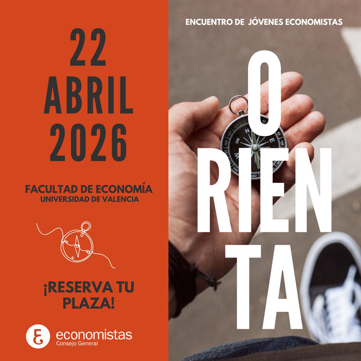 Tu futuro como economista empieza aquí 👇

Ven a #Orienta26 🧭 un encuentro de Jóvenes Economistas para conectar, descubrir oportunidades y avanzar en tu camino profesional 🚀

📅 22/04
📍 Facultad de Economía de la <a href="/UV_EG/">Universitat València</a>
🎟️ Saca tu entrada gratuita aquí: enterticket.es/eventos/orient…
