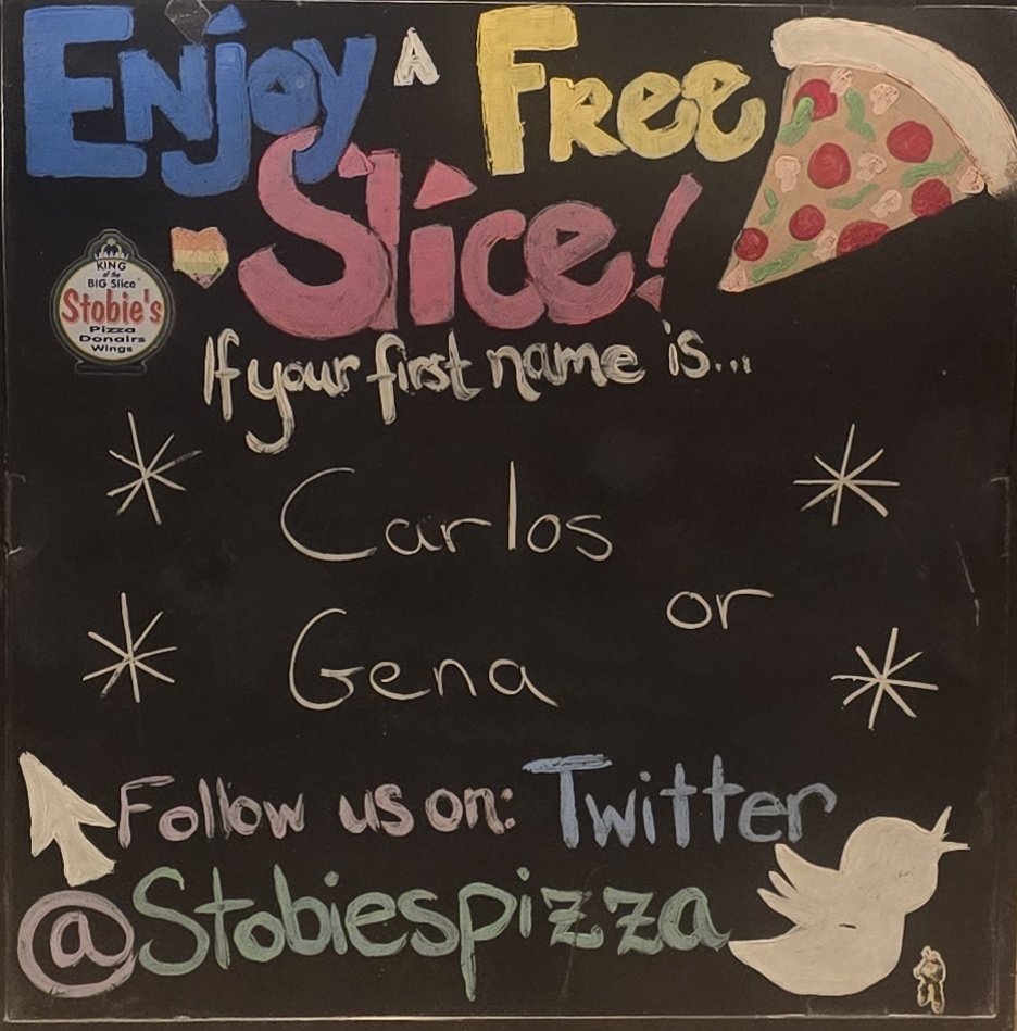 Stobiespizza's tweet photo. Enjoy a free🍕today if your first name is🥁🥁🥁🥁 Carlos or Gena
•
🍕
•
🍕
Remebering a legend today with a little humor #evendeathknowschuckwillstillgethisfreeslicetoday #Carlos #Gena #nameday #kingofthebigslice stobiespizza dlivery starts at 11 AM
Call 519-432-2228 or click or Uber Eats or DoorDash
☎️📲💻🍕🍗🌯🥟🥗🚗😍
🍕