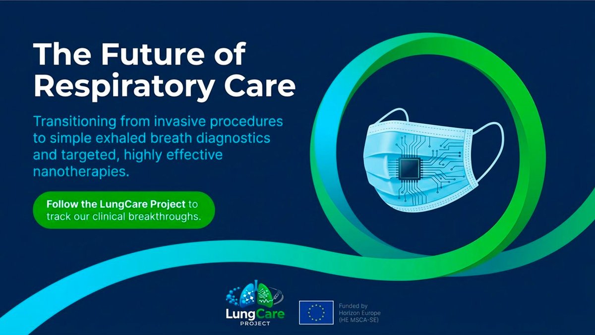 LungCareProject's tweet photo. The future of respiratory care is shifting.

LungCare aims to move from invasive procedures to non-invasive breath diagnostics and targeted nanotherapies.

Follow us to track our progress.

#LungCare #Nanomedicine #HorizonEurope #LungHealth #MSCA https://t.co/L5BL1yTgKy