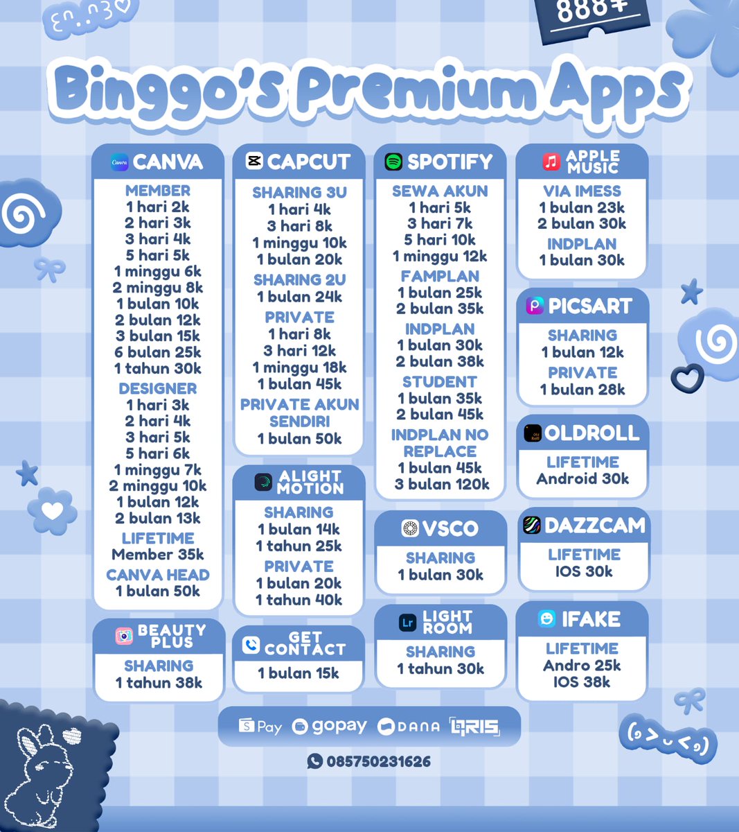 contaacts's tweet photo. WTS WTB JUAL BELI SHARING PRIVATE LANGGANAN APLIKASI HARIAN BULANAN PREMIUM MURAH BERGARANSI NEED FAST

netflix chātgpt vīu hbo max amazōn prīme viděo iqīyi cāpcut prō yoūtube wètv vīdio youkū viu wetv bstātion loklok disney canva 

📩 https://t.co/bjk4SLboac

#zonauangㅤ ttghh https://t.co/zs3mXqmNCE