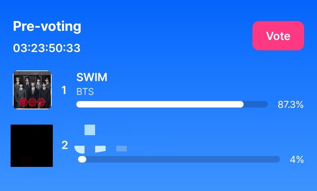 🔔 | MCOUNTDOWN PRE-VOTE 

"SWIM" by #BTS is nominated for MCOUNTDOWN PREVOTE. Voting is happening on Mnet Plus App. 

Cast your 5x votes, ARMY! 

End: March 24 | 11:59pm KST
🗳️:mnetplus.onelink.me/TRa8/xohkwx0b?…