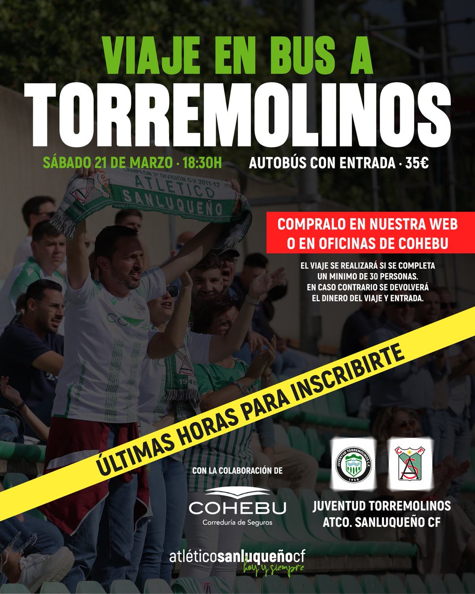 atcosanluqueno's tweet photo. ¡BUS CONFIRMADO!

Compra tu viaje y acompaña al equipo a Torremolinos ❤️

https://t.co/51wZU4dSqr https://t.co/hPIzErYDzL