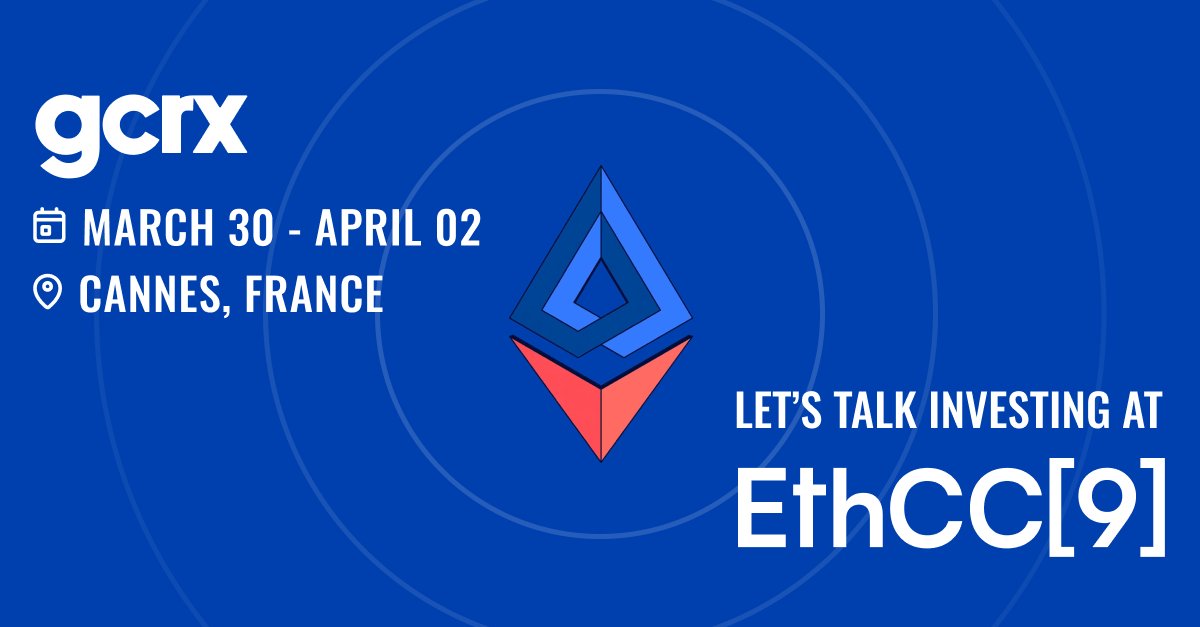 GCRx will be in Cannes for <a href="/EthCC/">EthCC - Ethereum Community Conference</a>[9] (Mar 30 – Apr 2).

Meeting with syndicates, funds, and founders raising or deploying capital.

If you are looking to streamline SPVs, DM us and let's meet in Cannes.