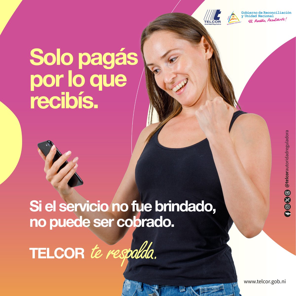 TELCORNicaragua's tweet photo. #TelcorNicaragua 🇳🇮 📄 💡Conocé tus derechos en tu factura.
💡¿En tu factura aparece un servicio de Telecomunicaciones que no contrataste?
¡Recordá! Si un servicio no fue brindado, no puede ser cobrado en tu factura.
📲 TELCOR te respalda.
#DerechosDelUsuario #TELCOR https://t.co/86iovVrXy9