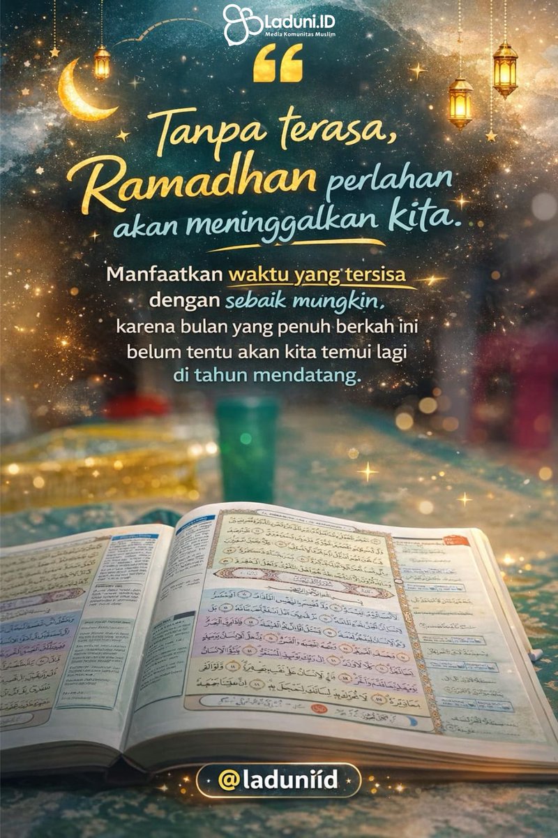 laduniid's tweet image. Ramadhan tuh kayak tamu spesial… datangnya ditunggu, perginya bikin haru.
Tanpa terasa, waktunya udah di penghujung 🥺

Jangan sampai kita cuma jadi penonton,
yuk maksimalkan sisa hari—ibadahnya digeber, doanya diperbanyak, hatinya dibersihin 🤍

#ramadhan #istiqomah #lebaran