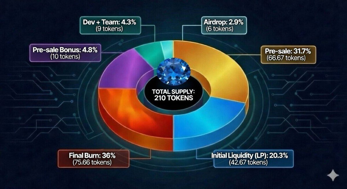 📢 PRE-SALE LINK IS LIVE

🔗 tools.smithii.io/launch/SAPPHIR…

🔥 36% BURN EXECUTED
75.66 tokens permanently removed
Total supply now: 210 → ~134 circulating

As promised, all tokens have been separated so anyone can verify the destination of each allocation — exactly as outlined in our