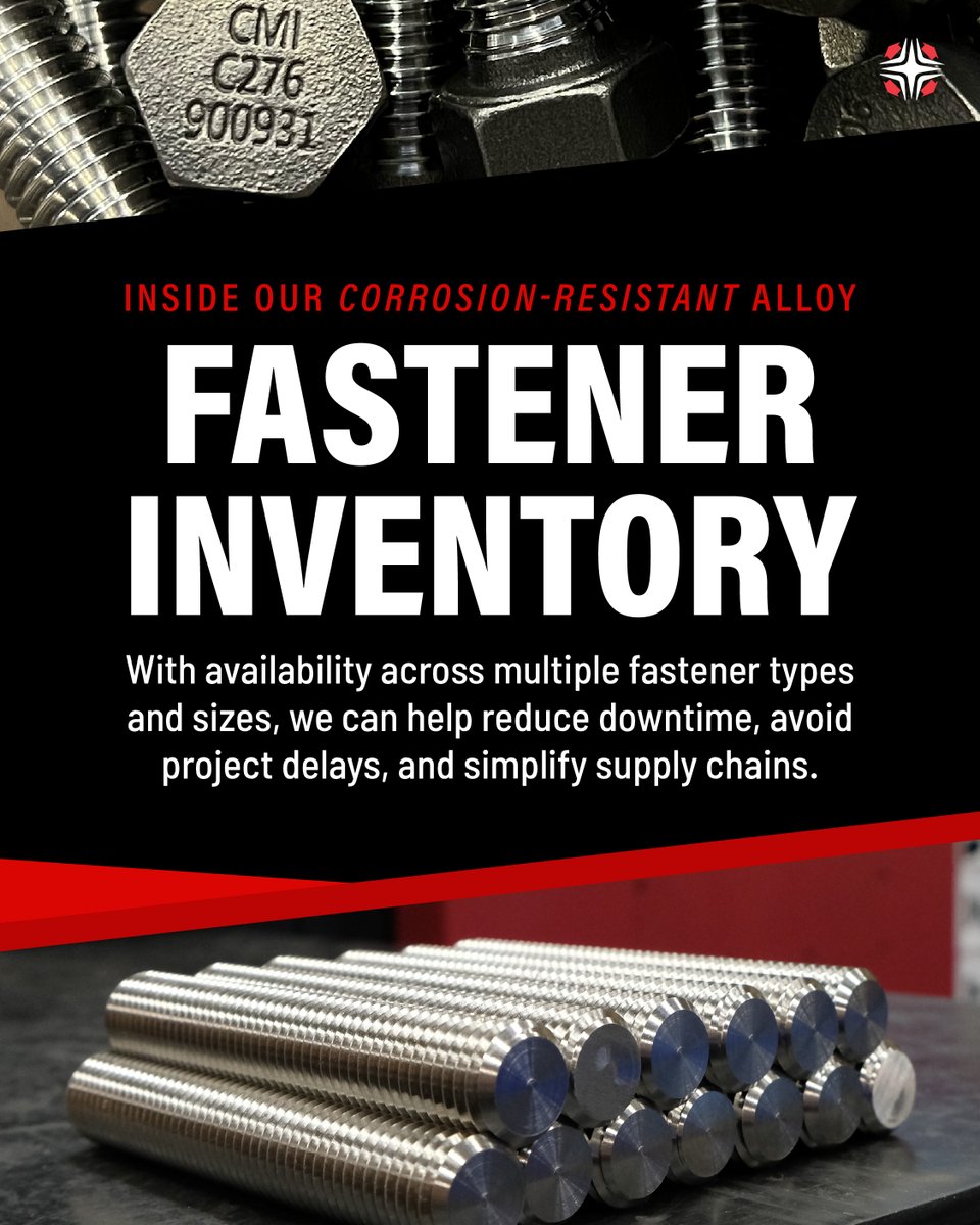 #Corrosion can compromise performance and lead to costly downtime. That's why having the right corrosion-resistant #fasteners is crucial.

We stock a huge inventory of alloy fasteners and offer custom CNC machining to keep your projects moving. ow.ly/hs2S50YwvxT